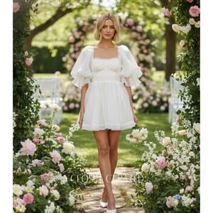 Aje Astrid Tie Back Puff Sleeve Mini Dress White NEW 12 (AU 16)